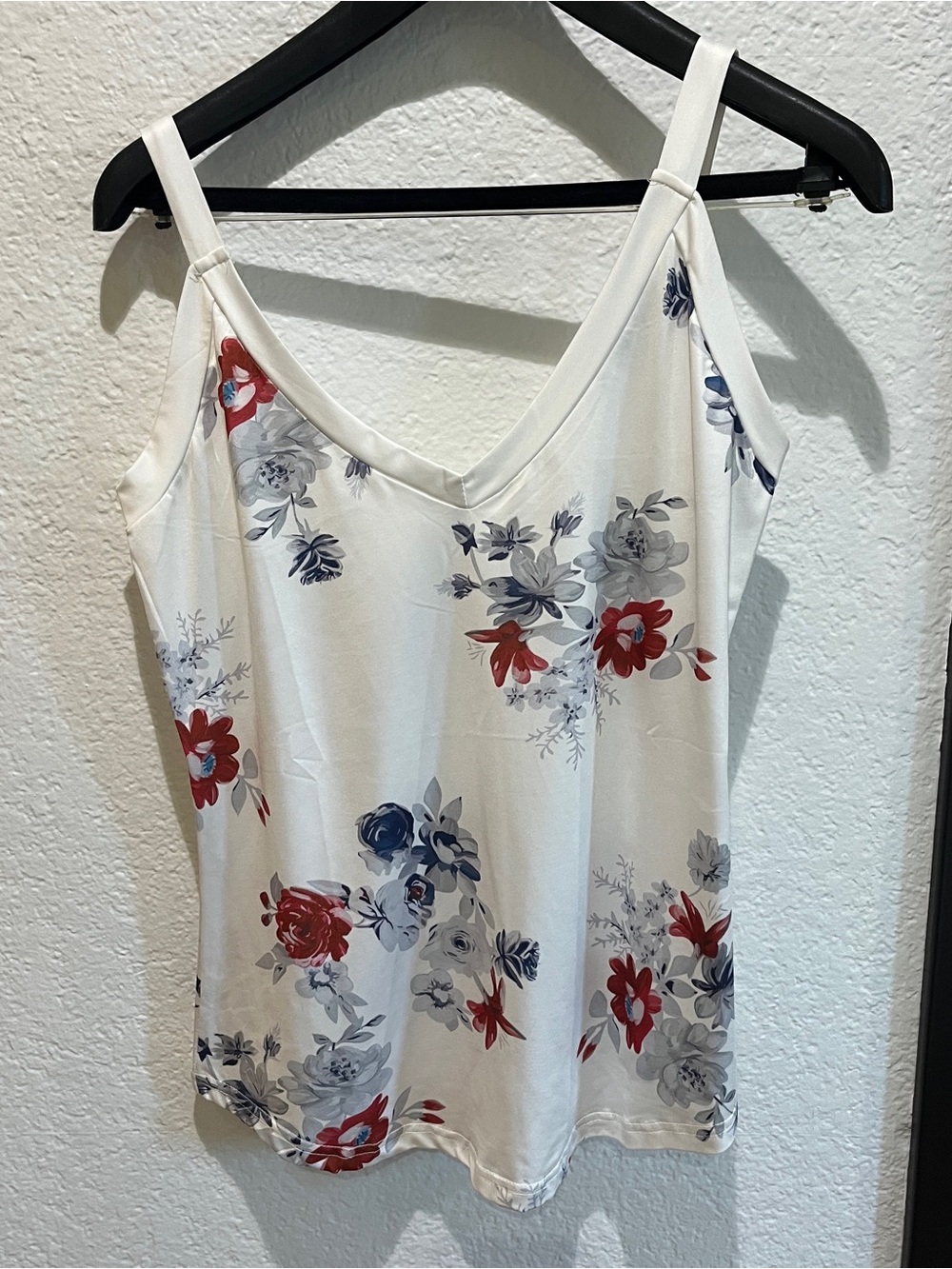 Floral V-Neck White Tank Top